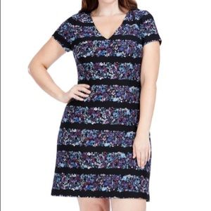 Black and Blue Striped Floral A Line Dress